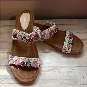 Beaded Floral Double-Strap Sandals in Brown Azura sandals